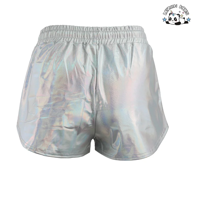 LEZONKIDS - Customized Metallic Fabric Kids Shorts High Waist Toddler Baby Solid Color Casual Girls Shorts